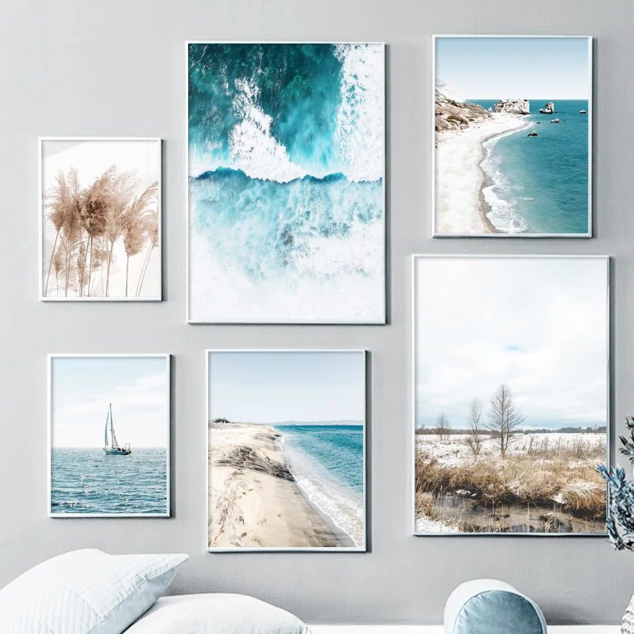 Sea Bridge Reed Beach Sailboat Quote landscape Art Canvas Painting Nordic Posters And Prints Room Decor Wall Pictures For Living | Дом и сад