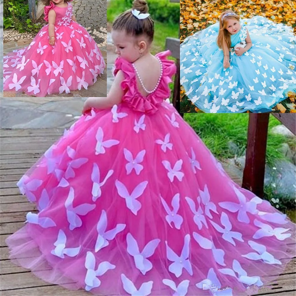 Flower Girl Dresses for Wedding Butterfly Princess Tutu Lace Appliqued Lace  Up Vintage Girl First Communion Dress - AliExpress