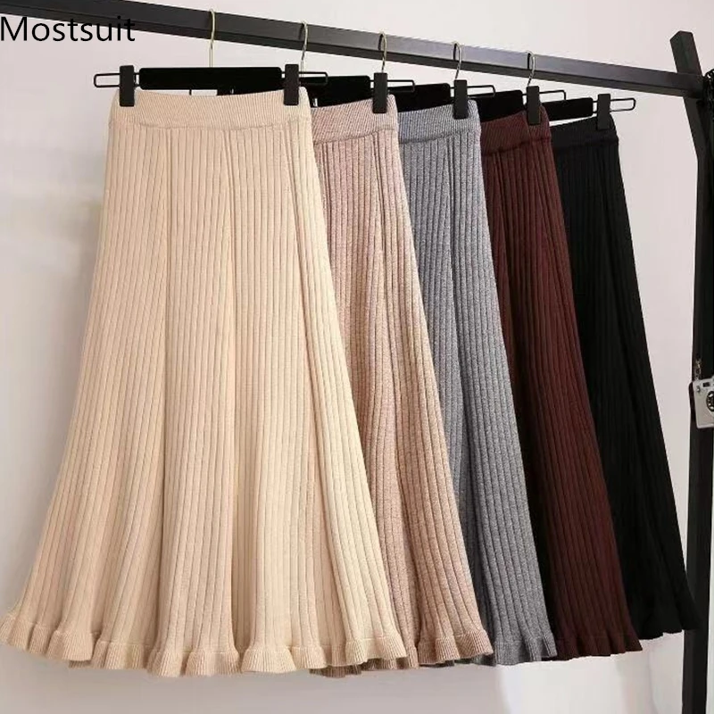 

Skirts Womens A Line Knit Skirt Autumn Winter Casual Fashion Bodycon Korean Faldas Mujer Moda 2019 New Arrival