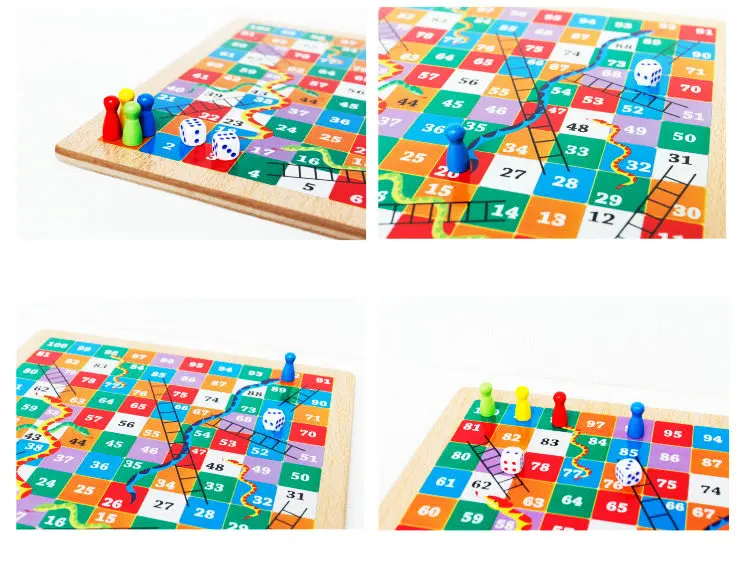 Double-sided 2 in 1 wood Snake/Ladders game Flight chess Children's Educational toys board games for adults Chess board Toys 5