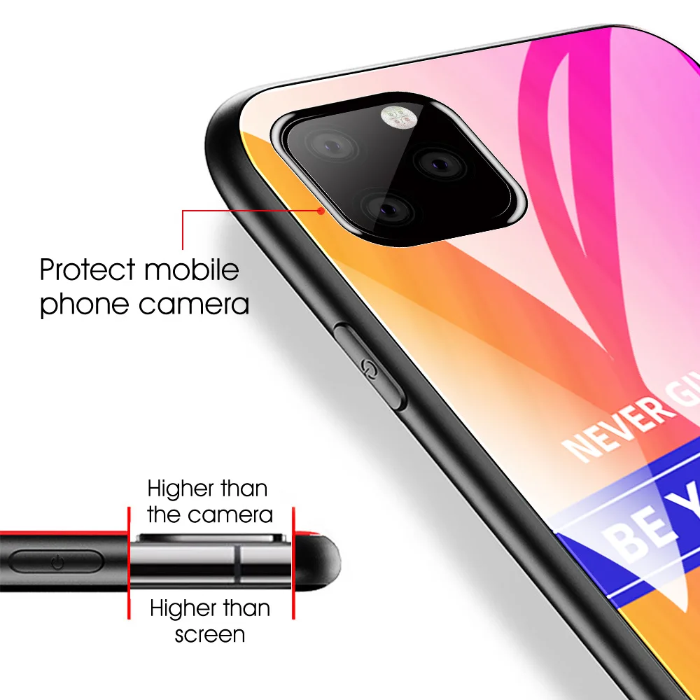 Никогда не оставляйте чехлы из закаленного стекла для IPhone 11 Pro Max XS MAX XR i8 i8 Plus i7 i6 i6s i6 Plus противоударный градиентный бампер