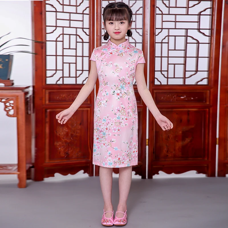 Shanghai Story Summer Chinese Kid Child Girl Flower Cheongsam Dress Girls Qipao Girl's Costume