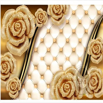 

3d luxury golden rose flower soft package jewelry TV background wall paper 3d stereoscopic wallpaper