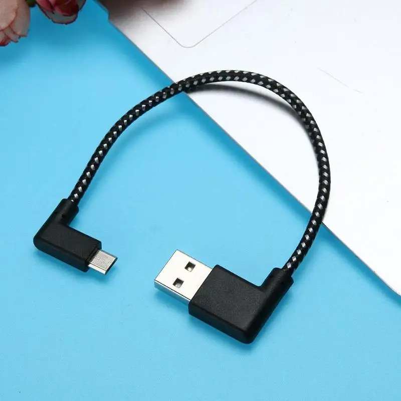Прочный l-образный нейлоновый Плетеный Micro usb зарядный кабель для передачи данных черный