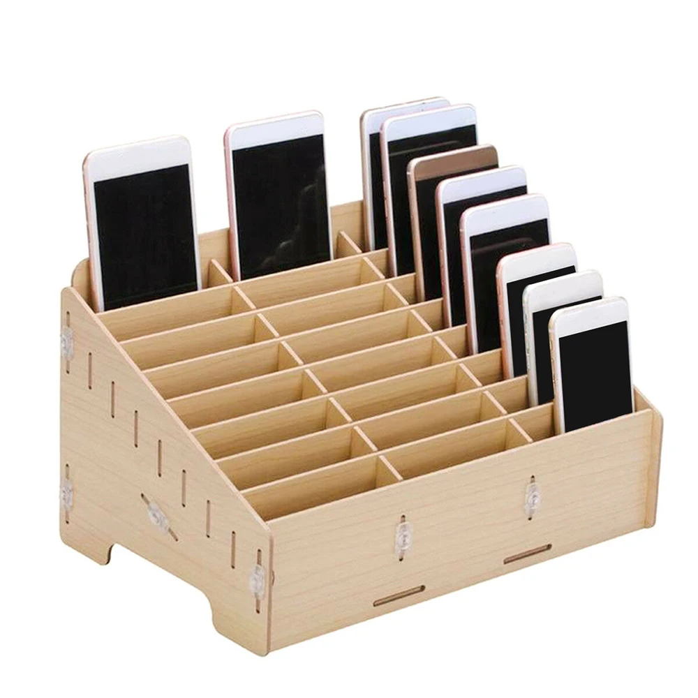 

Wooden Mobile Phone Holder Management Storage Box Creative Desktop Office Finishing Orangizer Storage Box