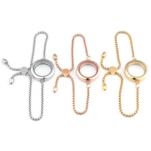 URSJEWELRY с фокусным расстоянием 25 мм-30 мм браслет с медальоном 316L неоднородная Нержавеющая Сталь Подвески медальон прозрачный Стекло медальон с регулируемая цепь