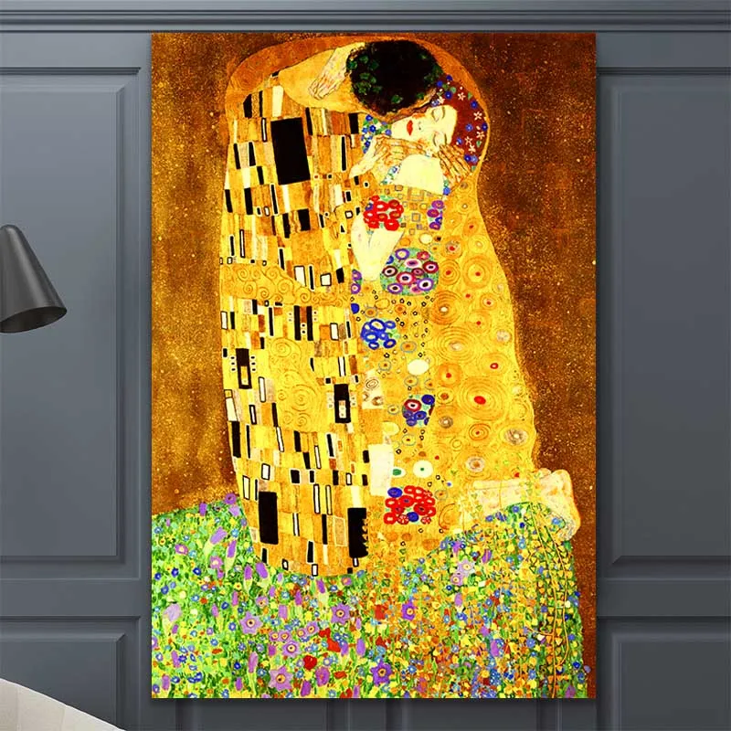 Gustav Klimt Kiss Famous Figure Wall Canvas Painting Print on Canvas Wall Art Pictures For Living Room Home Decoration No Frame