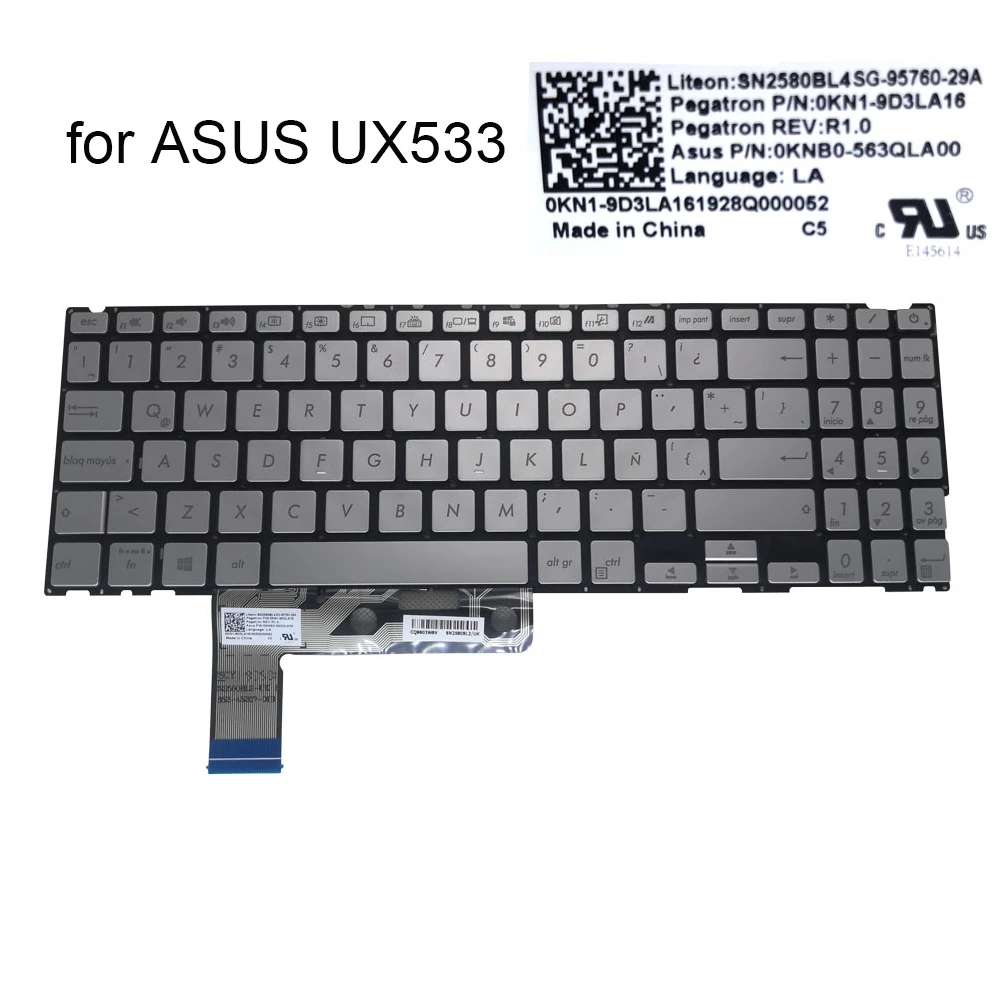 Teclado Iluminado para Notebook Iluminação Latina para Asus Zenbook 15 Ux533 Ux533f Ux533fd Ux533fn Ux533maqula Espanha