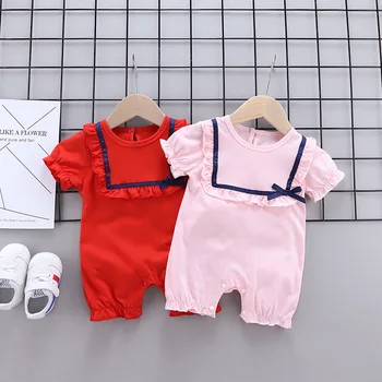 

Newborn Infants Onesie Baby Girls Summer Thin-0-3-9 Month Short Sleeve Pure Cotton Cute Outer Wear Crawling Clothes