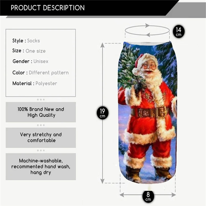 3D Christmas sports socks men and women yoga warm socks Santa Claus elk print running casual warm sports socks 30O11 (8)