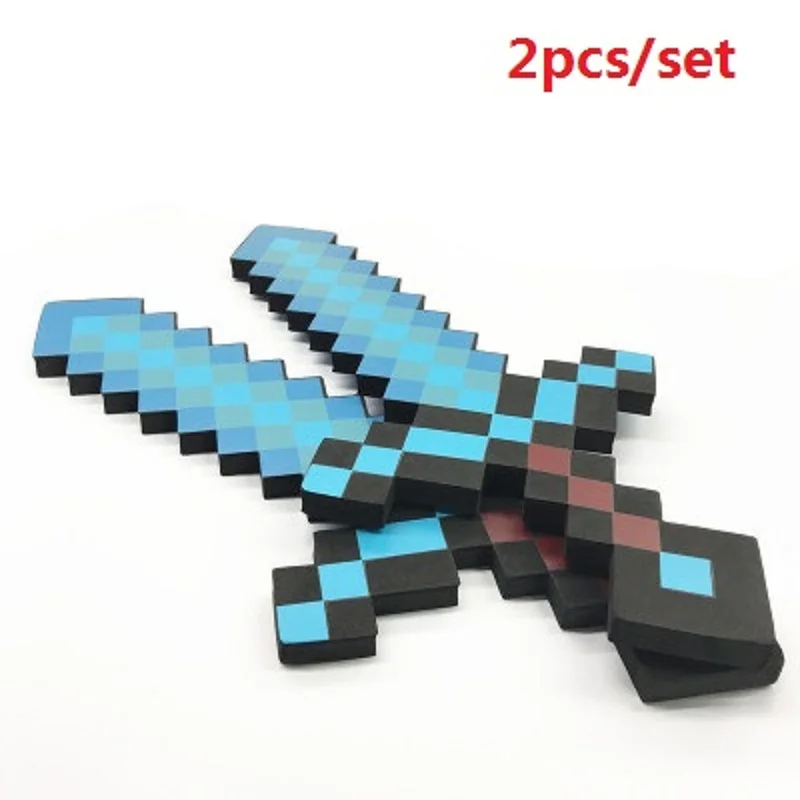 2pcs/set minecraft Design Blue Diamond Sword Soft EVA Foam Toy ax shovel pick kits toy For Boys Children fans birthday gift | Игрушки и