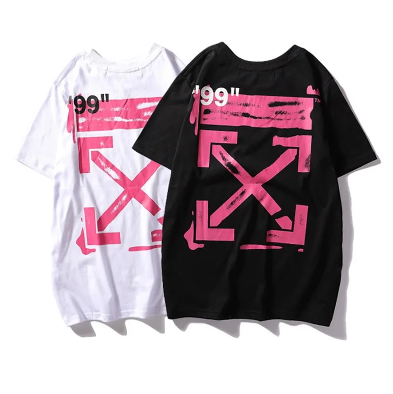 19SS OFF-WHITE летняя новая хлопковая футболка с короткими рукавами с рисунком стрелы, Мужская свободная пара