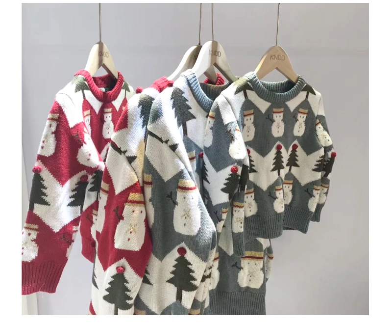 Family Matching Sweater Knitting Snowman Sweaters Christmas Tree Pullover Mom Daughter Son Warm Clothes Two Colors Outwear 2019_16.jpg_.webp