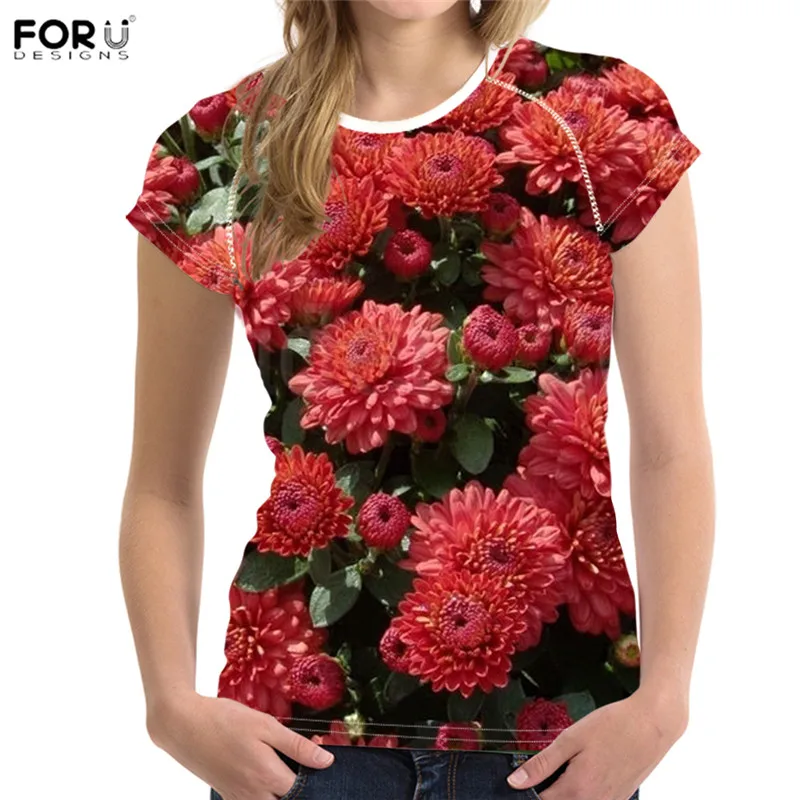 FORUDESIGNS/для женщин 3D Футболка цветочный принт топы с короткими рукавами Повседневная рубашка для дам эластичный тонкий мягкий бодибилдинг одежда - Цвет: HMO225BV