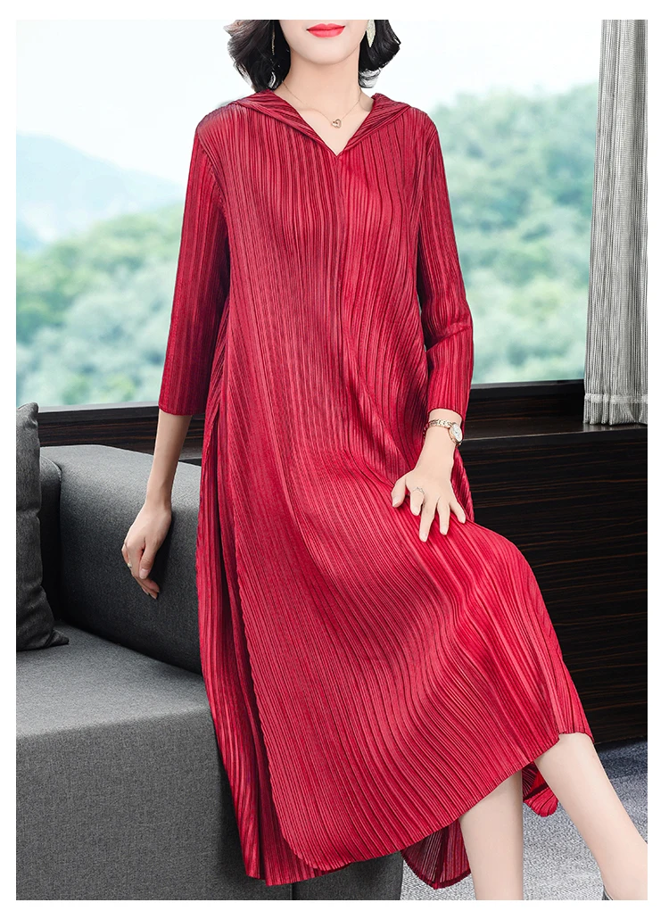 

Лидер продаж, модное однотонное платье миаке со складками и капюшоном, женское платье