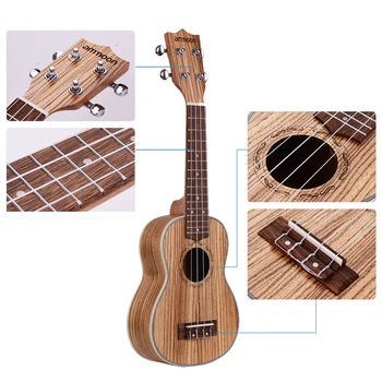 

ammoon Zebrawood 21 inch Acoustic Ukulele 15 Fret 4 Strings Stringed Lightweight Musical Instrument for Beginners Kids Gifts