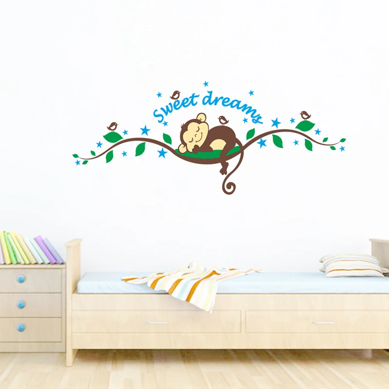 Сладкие сны Спящая обезьяна на дереве наклейки на стену для детской комнаты ПВХ настенные художественные наклейки для детской спальни украшения для дома