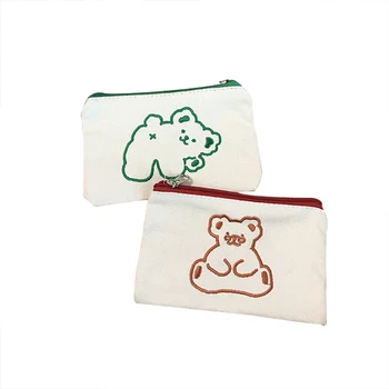 

Simple Retro Cosmetic Bag Bear Embroidery Cute Cartoon Storage Bag Portable Mini Girl Coin Purse Organizador Home Items EB50SN