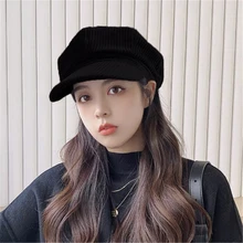 Chapeau à carreaux pour femme, chapeau octogonal en velours côtelé, style décontracté et décontracté 