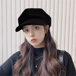 Chapeau à carreaux pour femme, chapeau octogonal en velours côtelé, style décontracté et décontracté 