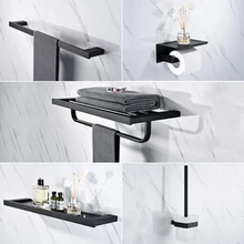 5 шт. 304 настенное крепление из нержавеющей стали держатель для полотенец держатель для бумаги для ванной комнаты Стеллаж для хранения аксессуары наборы для душевой комнаты полка матовый черный