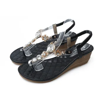 

Bohemian Style Casual Women's Sandals 2019 Female Fashion Round Toe Crystal Flat Bottom Beach Shoes Women Summer Sandals X9X1059