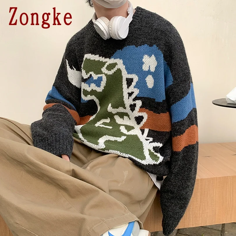 Zongke вязаный свитер для мужчин зимняя мужская одежда пуловер и свитеры белый