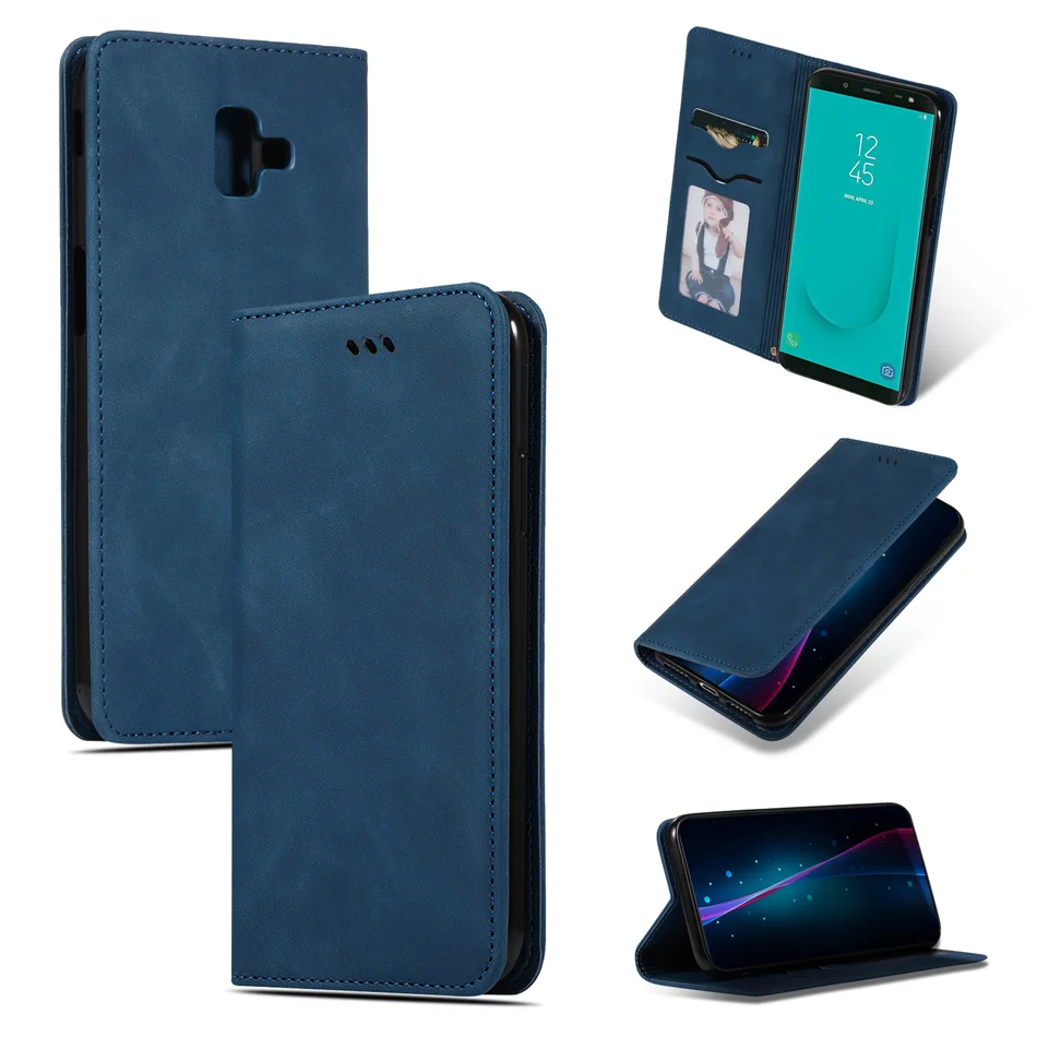 Сенсорный флип-чехол для samsung j4+ J6+ Plus J415 J610 кожаный чехол j6 Prime J4 prime чехол-кошелек из ТПУ