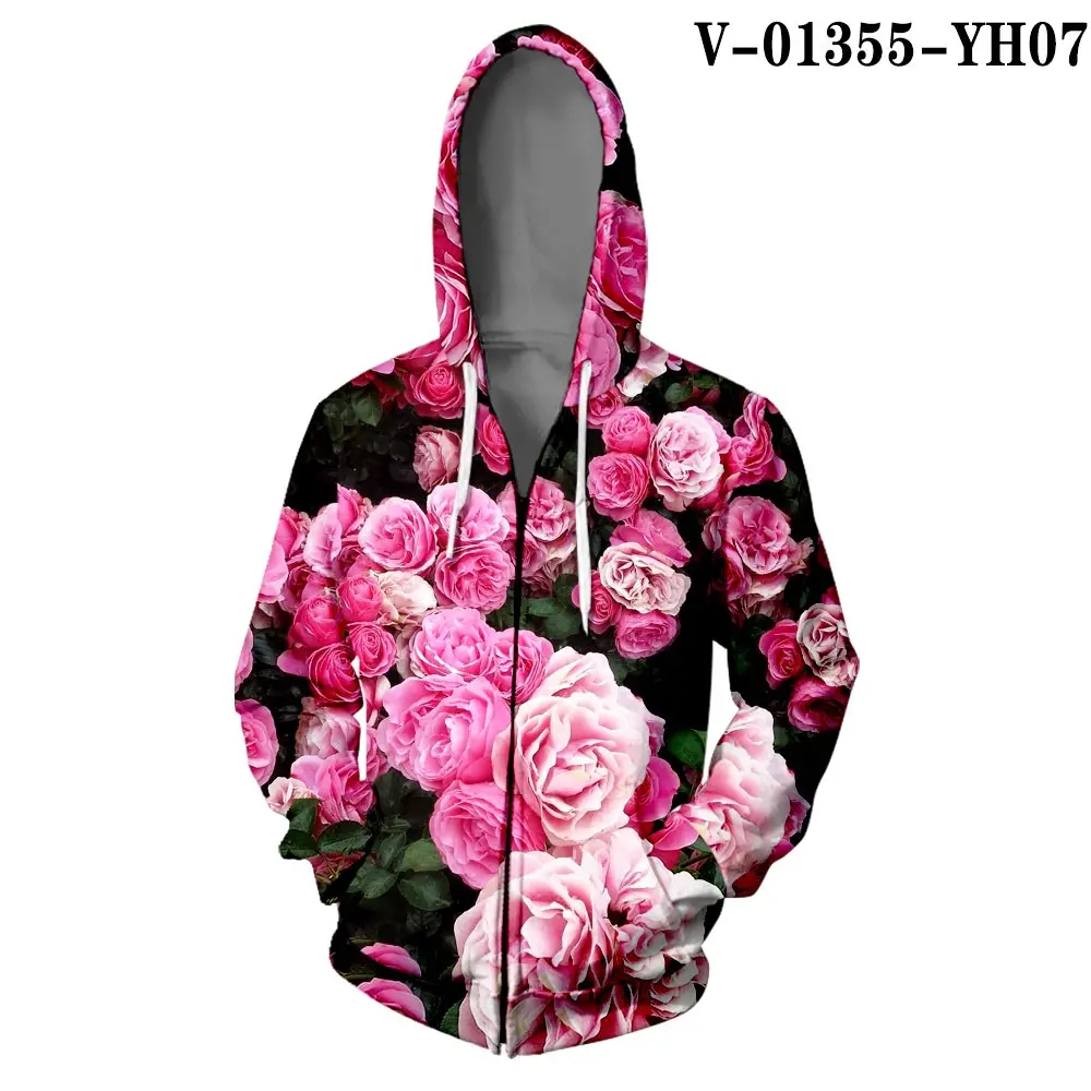 WAMNI толстовка на молнии с принтом розы 3D Harajuku уличная Толстовка Цветочная Куртка Свободная верхняя одежда толстовка с розой на молнии - Цвет: V01355