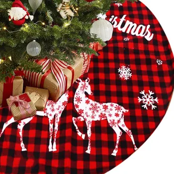 

Christmas Tree Skirt Red Black Large Buffalo Snow Plaid Xmas Tree Mats Snowflake Reindeer Print Home Party Decoration Tree Skirt