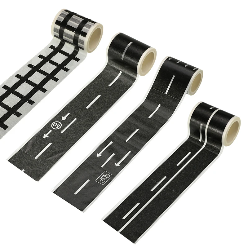 

1PC Eco Friendly Black White Washi Tape Adhesive Railway Road Washi Tapes wide Traffic Sticky Paper Stationery Tape For Kids Toy