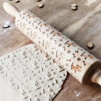 

4.3 x 35cm Love Heart Dog Bone Pattern Embossing Rolling Pin Wooden Baking Cookies Biscuit Fondant Cake Dough Engraved Roller