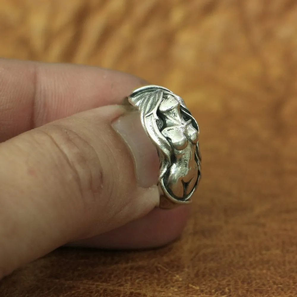 LINSION Стерлинговое Серебро 925 пробы сексуальное открытое кольцо «Ангел» амулеты Байкер панк кольцо TA162 американский размер 7~ 15