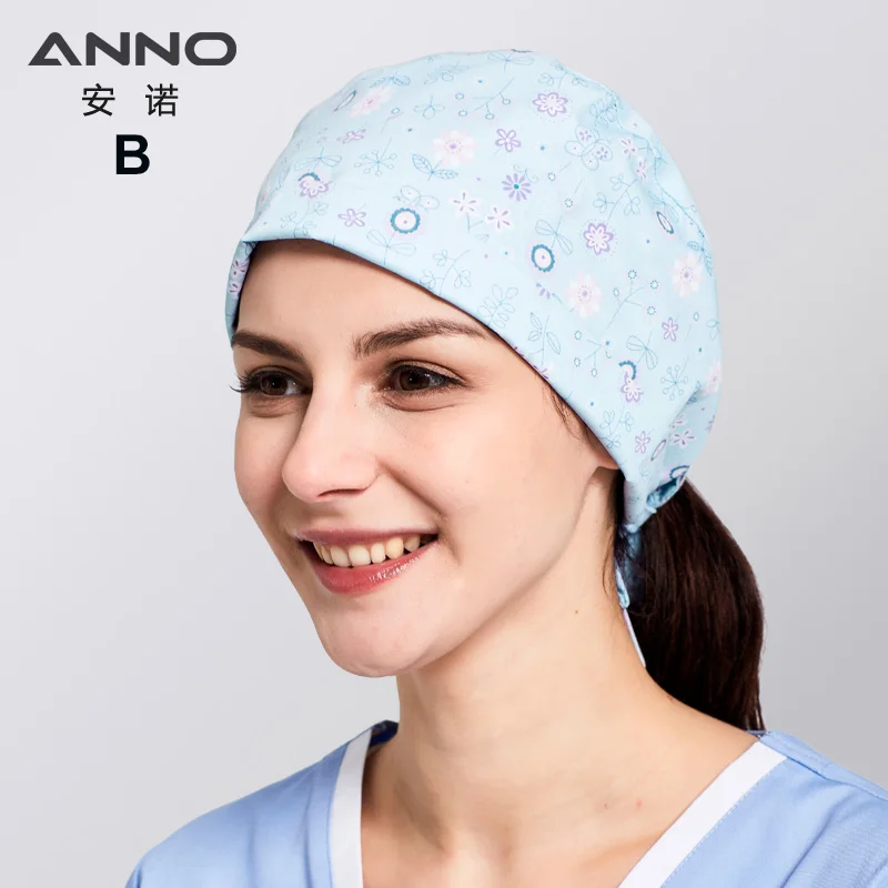 ANNO Medical caps Red Cotton Short/Long Hair Surgical Surgeon's Surgery Hat Hospital Doctor Nurse Hat Men Scrub Hats With Mask - Цвет: B-DieLianHua-Cap