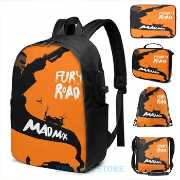 

Funny Graphic print Max Madd USB Charge Backpack men School bags Women bag Travel laptop bag