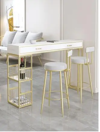 Rock plate bar table drawer household modern kitchen high foot side table integrated wall living room small bar