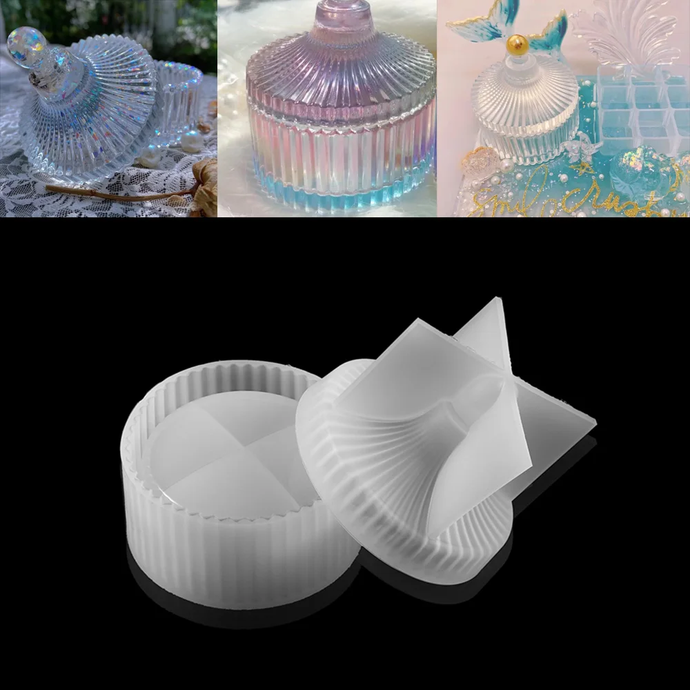 

Round Stripe Storage Box Crystal Silicone Molds Trinkets Box Epoxy Resin Mold DIY Gift Boxes Jewelry Making Findings Accessories