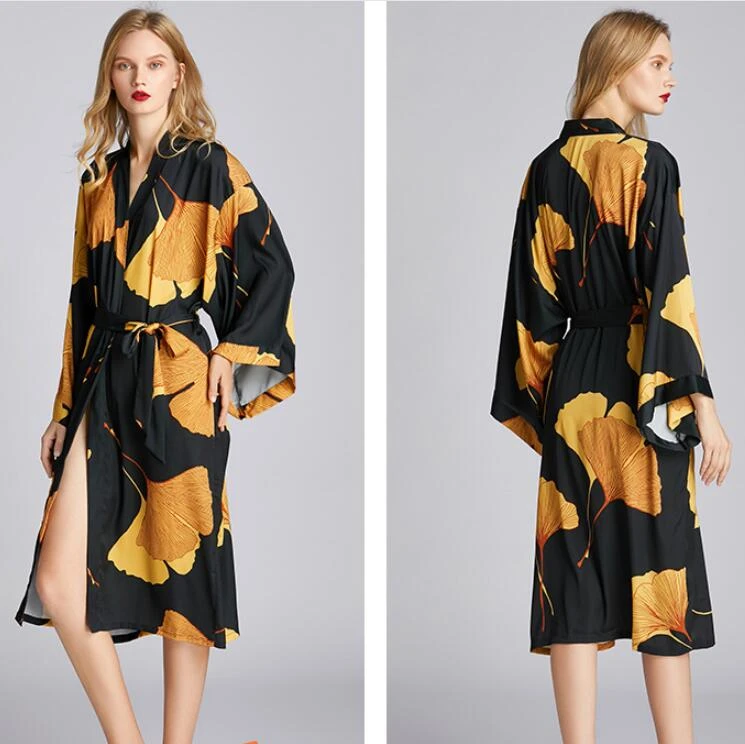 Robe de nuit noire pour femmes, dorée et élégante, avec feuilles de Ginkgo,  vêtements de nuit bon marché, pyjama de fête | AliExpress