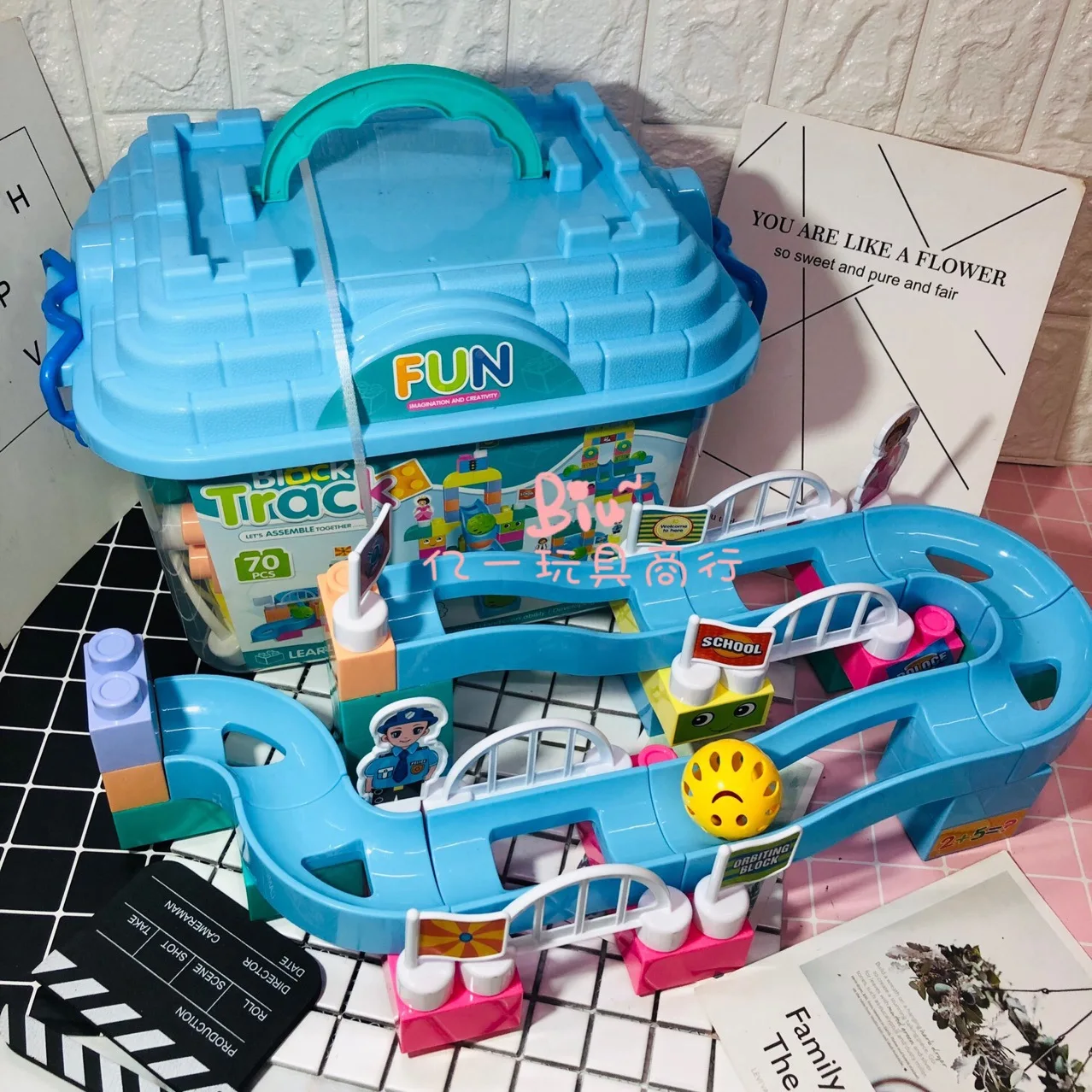 

Large Particles Building Blocks Children'S Educational Assembled Camera Track Roller Coaster Ball Bearing Slide Castle Storage B