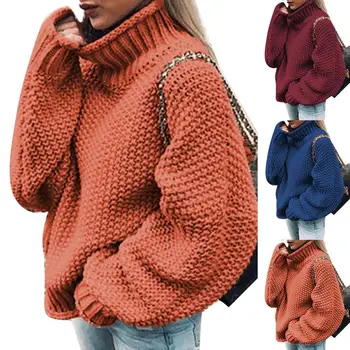 

Autumn and winter ladies Fashion Casual Sweater Lady Solid Color Turtleneck Batwing Sleeve Knit Pullover Warm Sweater Top