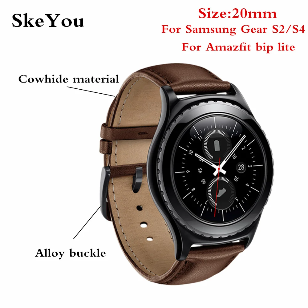 20 мм кожаный ремешок для часов samsung gear S2/samsung S4/xiaomi Amazfit bip lite/умные часы Ремешки