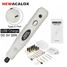 

NEWACALOX 20W Cordless Grinder Machine USB Charging Variable Speed Rotary Tools Kit 178Pcs Engraving Accessories for Polishing