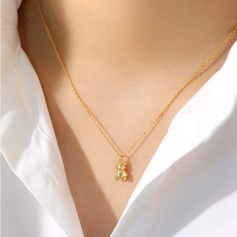 YIZIZAI Gold Color Necklaces For Women Cute Bear Pendants Link Chain Necklace Plata De Ley Collares Mujer Jewelry