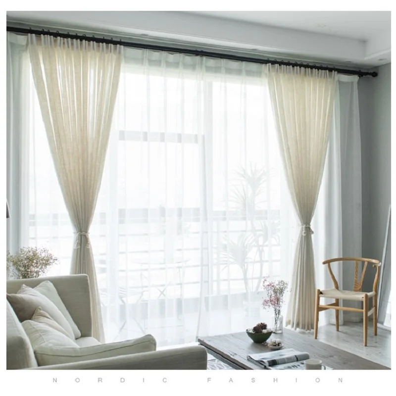 Sheer Curtains Modern Japanese Style Linen Thicken Wave Window Balcony Tulle Shading Screen