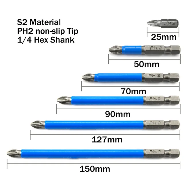 Embout de vissage long - Phillips PH2 - diamètre 5 mm hexa 1/4