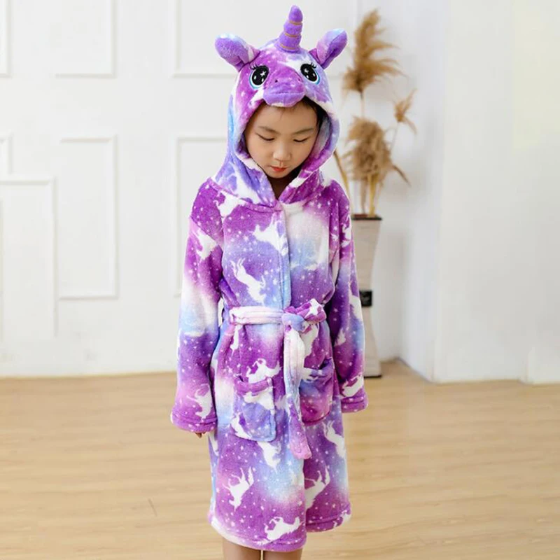 Color Unicorn Hooded Children Bathrobes Baby Rainbow Bath Robe Animal For Boys Girls Winter Pyjamas Nightgown Kid Warm Sleepwear