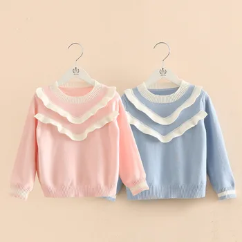 

2020 Autumn Spring 2 3-10 Years Children'S Clothing O-Neck Ruffles Patchwork Knitted Pullover Cotton Sweater For Kids Baby Girls