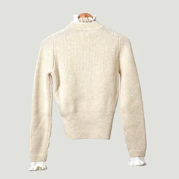 

Women Sweater New Pure Color Fungus Collar Knit Top