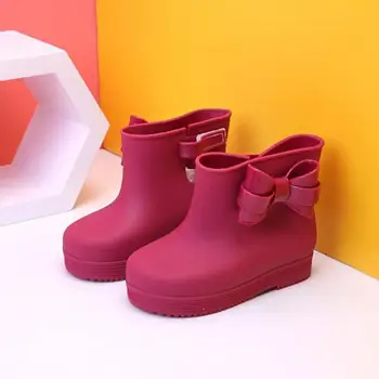 

Kids Boots Baby Girls Jelly Cute Bowknot Rain Shoes Red/Purple/blue Waterproof Soft Ankle Boot Children PVC Shoes