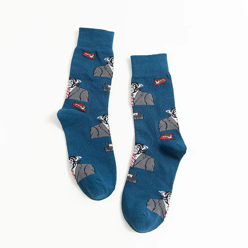 Monkey blue Уличная одежда для скейтборда с мультяшным животным Мопсом и лисой; Новинка; зимние женские хлопковые носки; теплые короткие носки для счастливых женщин и мужчин - Цвет: Monkey blue